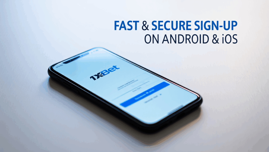 Mobile phone with 1xBet registration page open